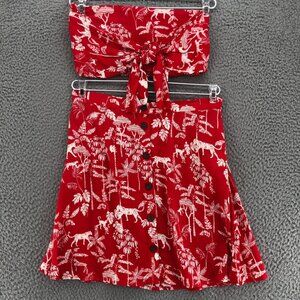 MINKPINK Dress Womens Small Red Tropical Set Mini Skirt Bandeau 2 Piece Safari